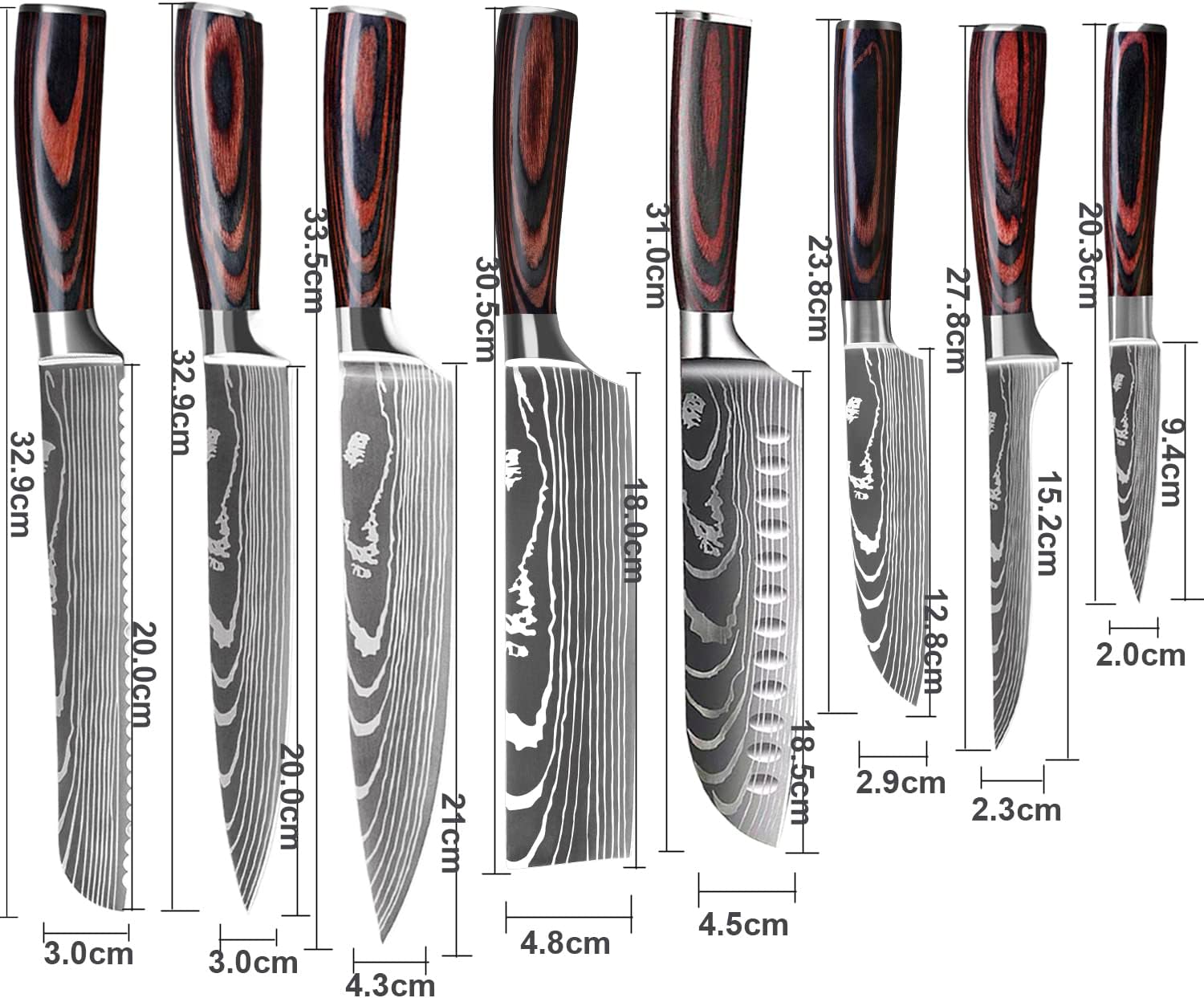 Professional 8 Pcs Kitchen Chef Knife Set with Sharp High Carbon Stainless Steel Forged Blade and Ergonomically Pakkawood Handle