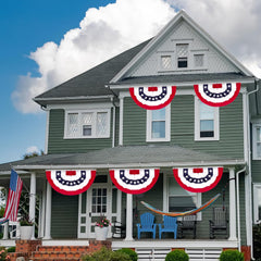 4 PCS USA Pleated Fan Flags with Patriotic Banner & Bunting for July 4th Decor