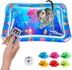 LED Cat Water Mat, Anti-Scratch Leak Proof with Floating Fish Toys, Interactive Cat Toys for Exercise & Hunting