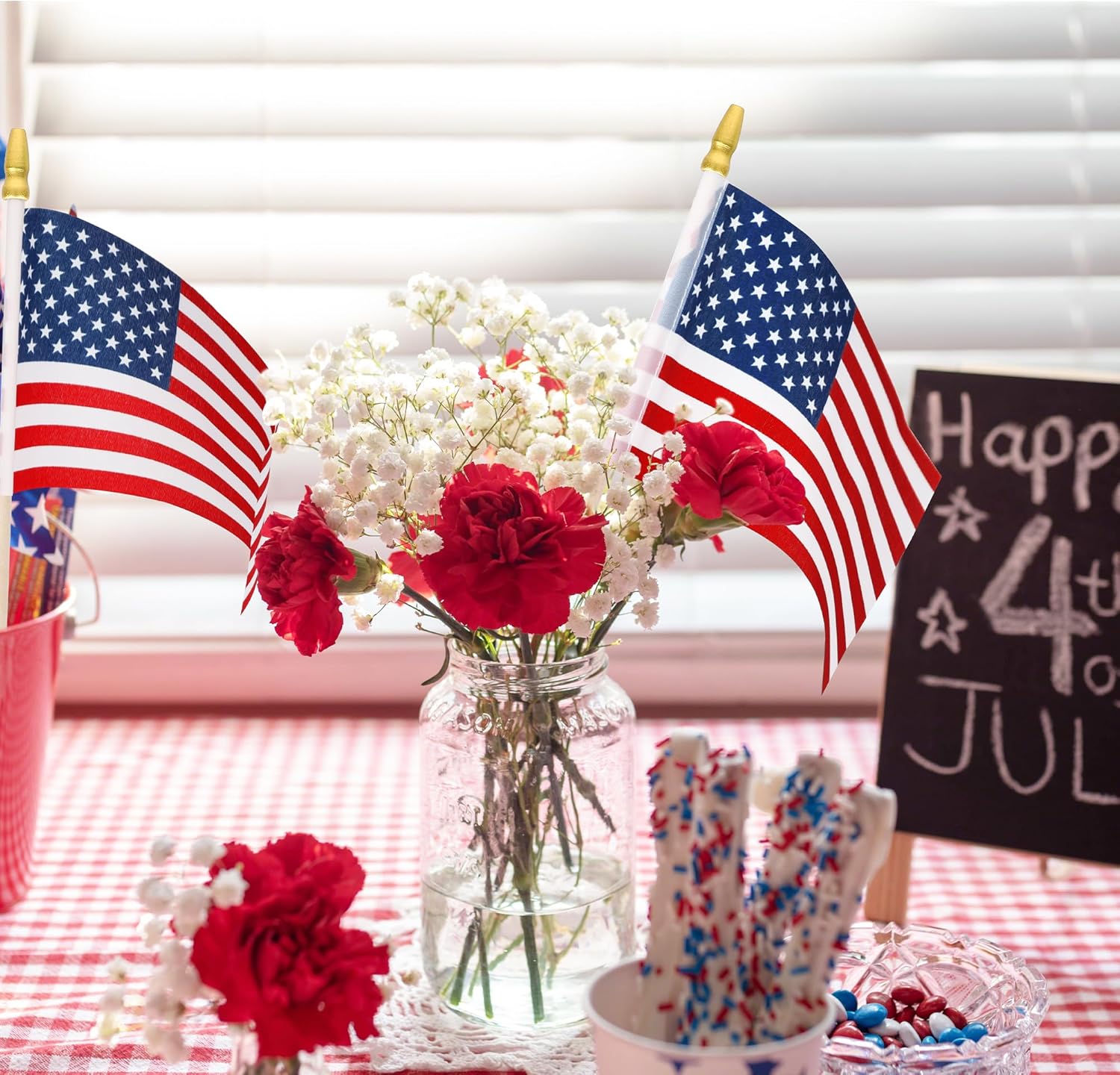 50 Pcs 4x6 Inch American Flags on Sticks, Tear Resistant for 4th July & Memorial Day Parades