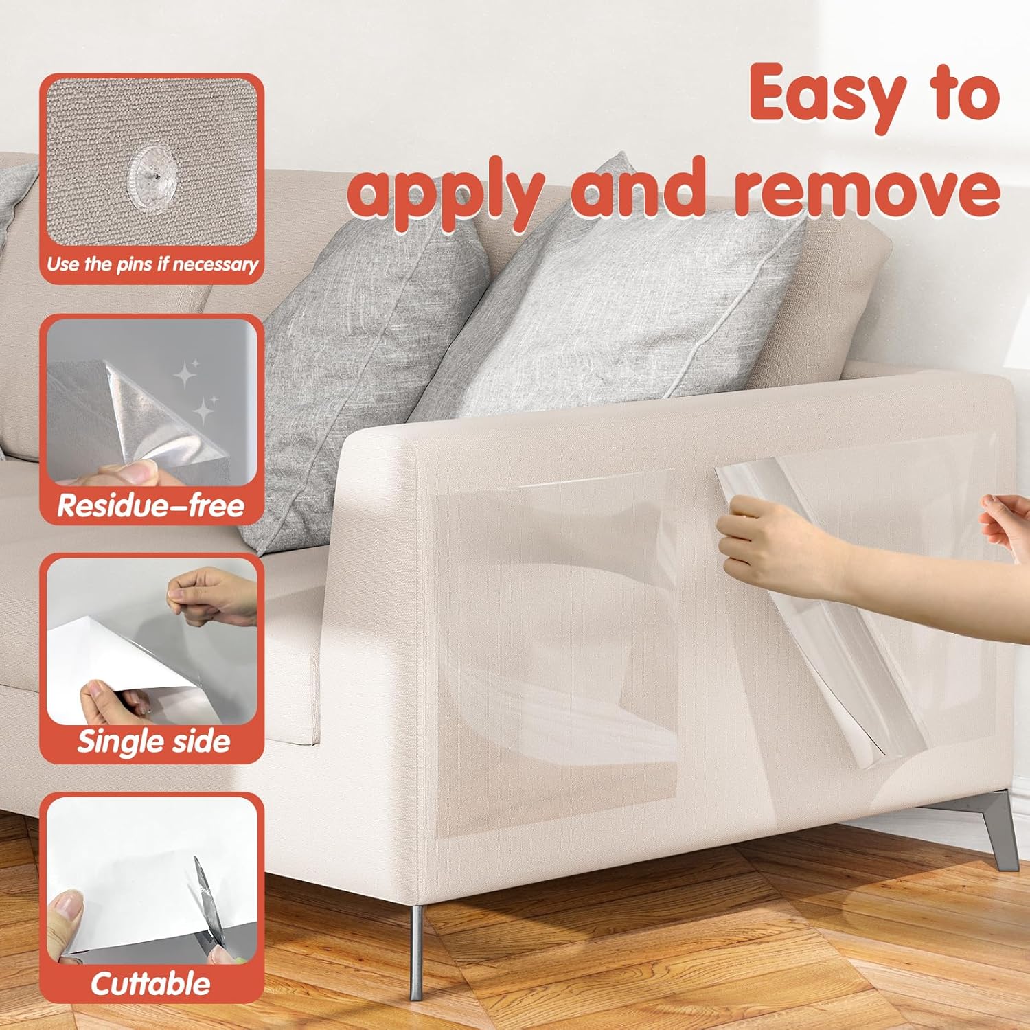 18 Pcs Clear Cat Scratch Protector for Furniture, Self-Adhesive Couch Guard