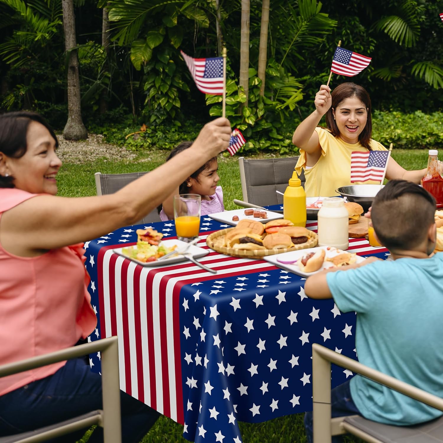 3 Pack Patriotic Tablecloths, 54x108 Inch, Red White Blue Plastic, 4th of July Decor