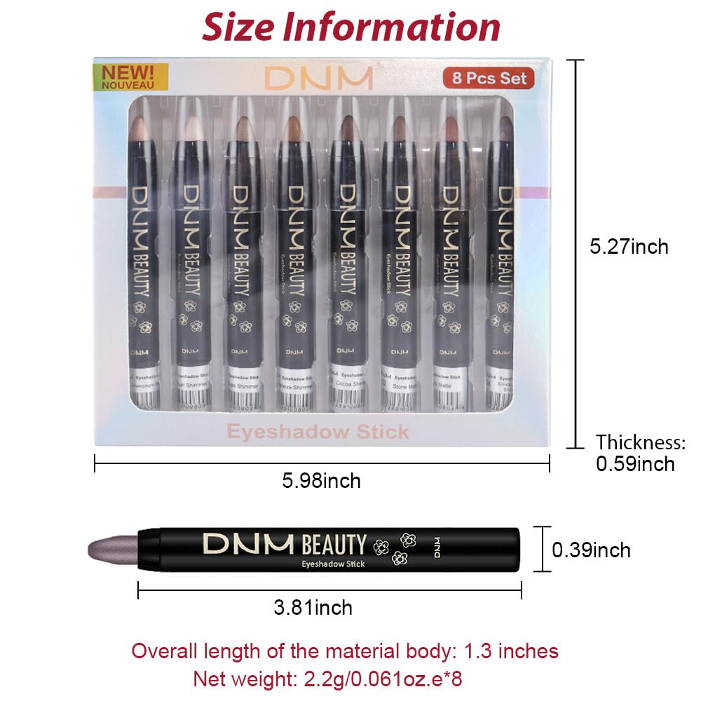 8Pcs Cream Eye Shadow Brightener Sticks Set for Eyes Smoky Amethyst Shimmer Eye Shadow Waterproof