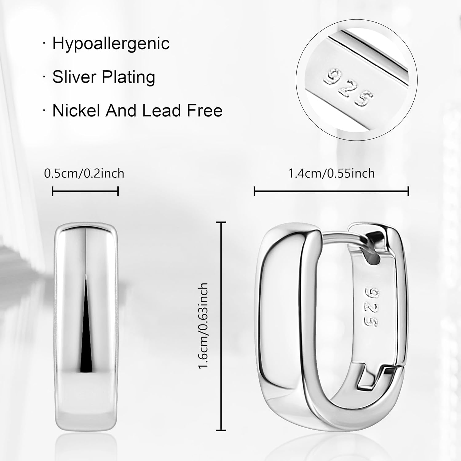 925 Sterling Silver Earrings Chunky for Women Trendy Small Hoop Earrings Silver Hypoallergenic Earrings