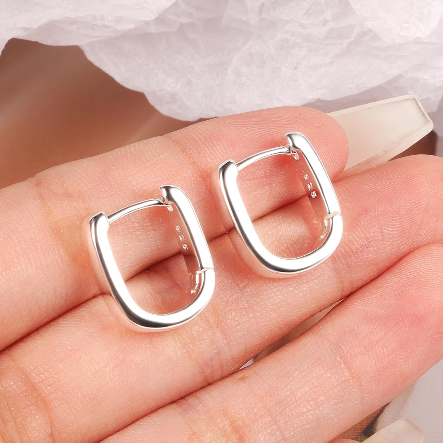 925 Sterling Silver Earrings Chunky for Women Trendy Small Hoop Earrings Silver Hypoallergenic Earrings