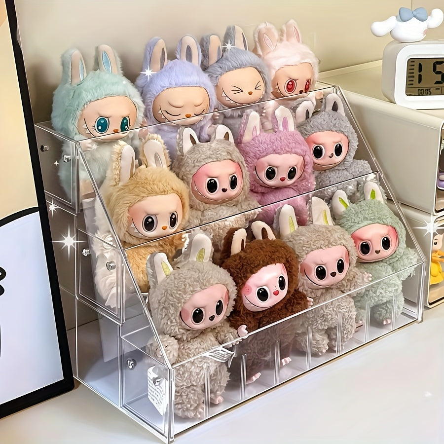 LABUBU Acrylic Display Case - Adjustable Transparent Organizer for Plush Doll Collection