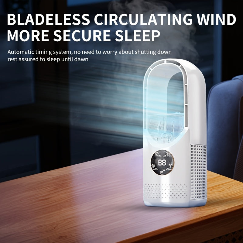 USB Tower Fan - Mist Cooling, 7-Color LED, Timer, Auto Shut-Off for Office Home Travel
