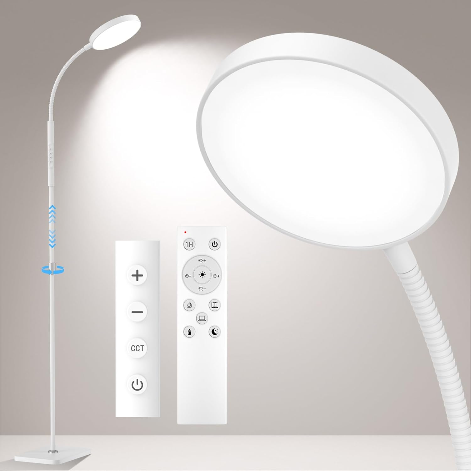 Adjustable Height 120 LED Floor Lamp - Remote & Touch Dimmable Gooseneck Stand for Multi-Room Use