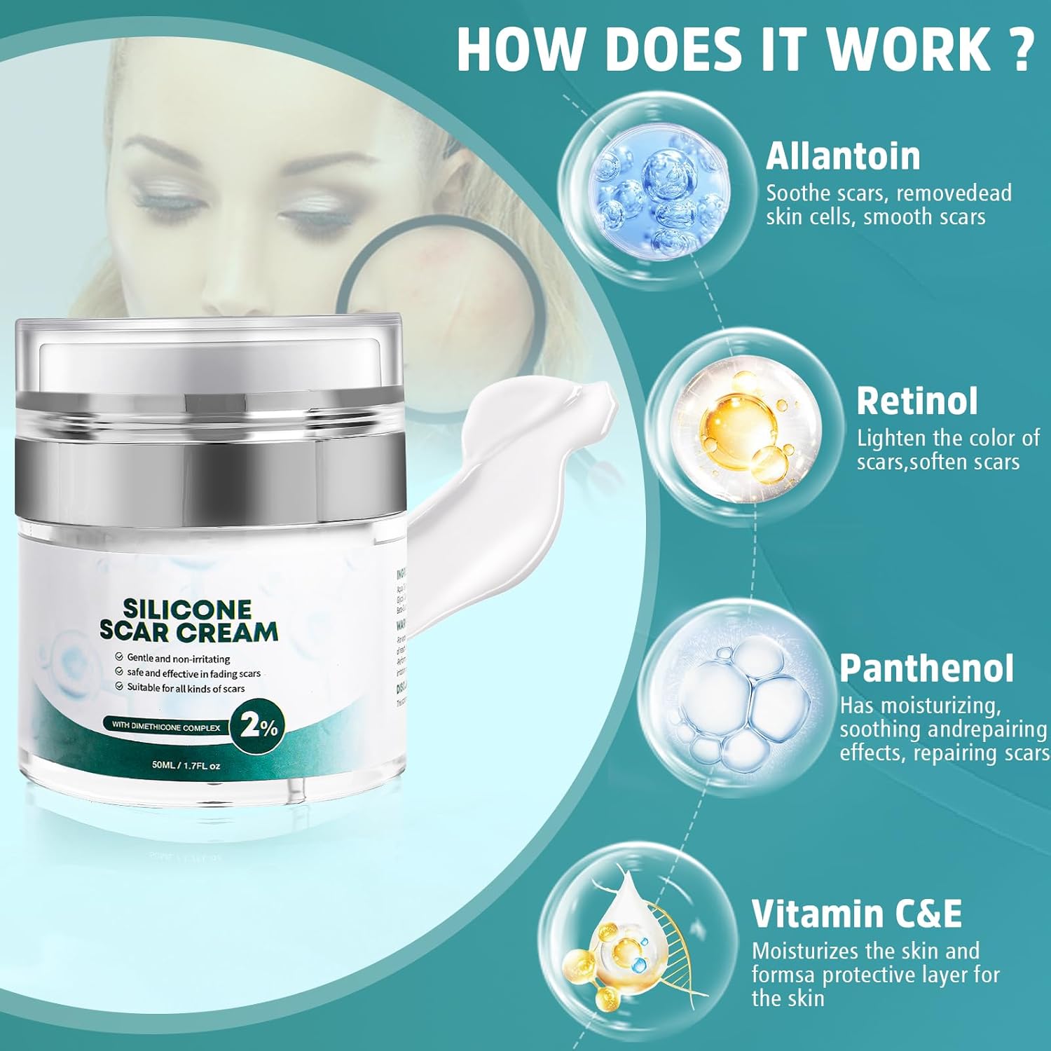 Advanced Silicone Scar Cream & Gel - Professional Treatment for Surgical, Stretch, Old & New Scars, 1.7 oz