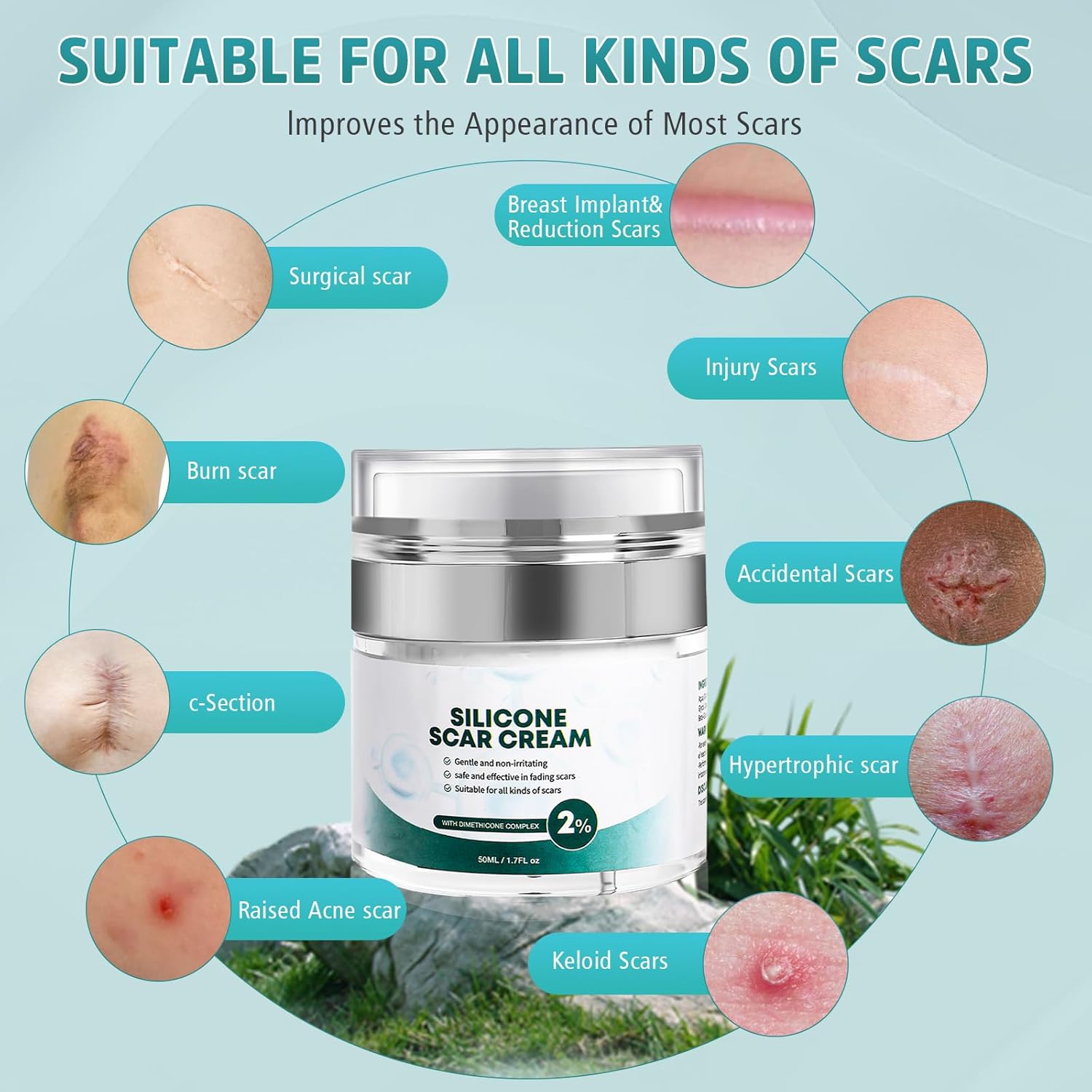 Advanced Silicone Scar Cream & Gel - Professional Treatment for Surgical, Stretch, Old & New Scars, 1.7 oz