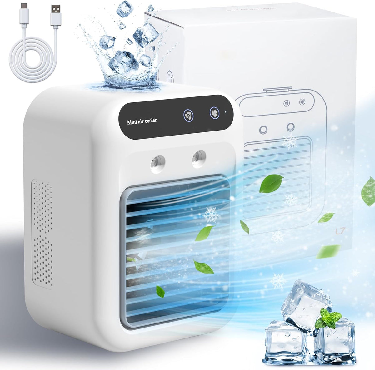 Portable Air Conditioners 25W Rechargeable Mini Portable AC Unit 2 Cool Air Spray with 2 Speeds