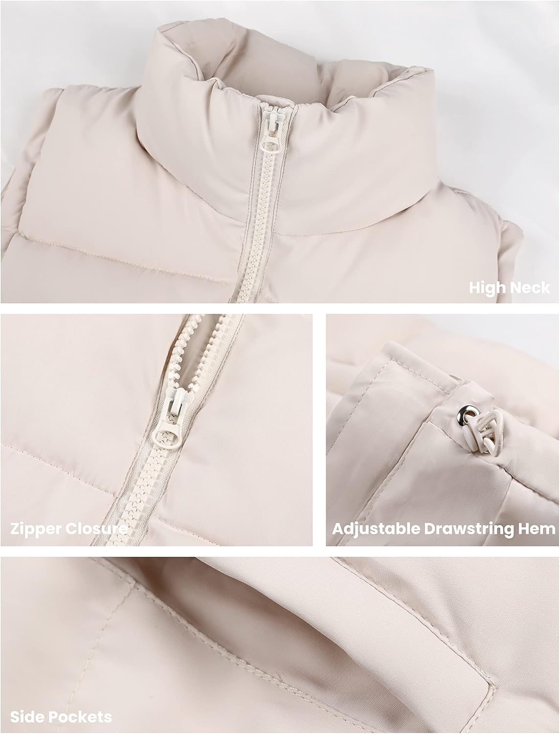 Athlisan Womens Zip Up Puffer Vest Stand Collar Sleeveless Padded Jacket Coat