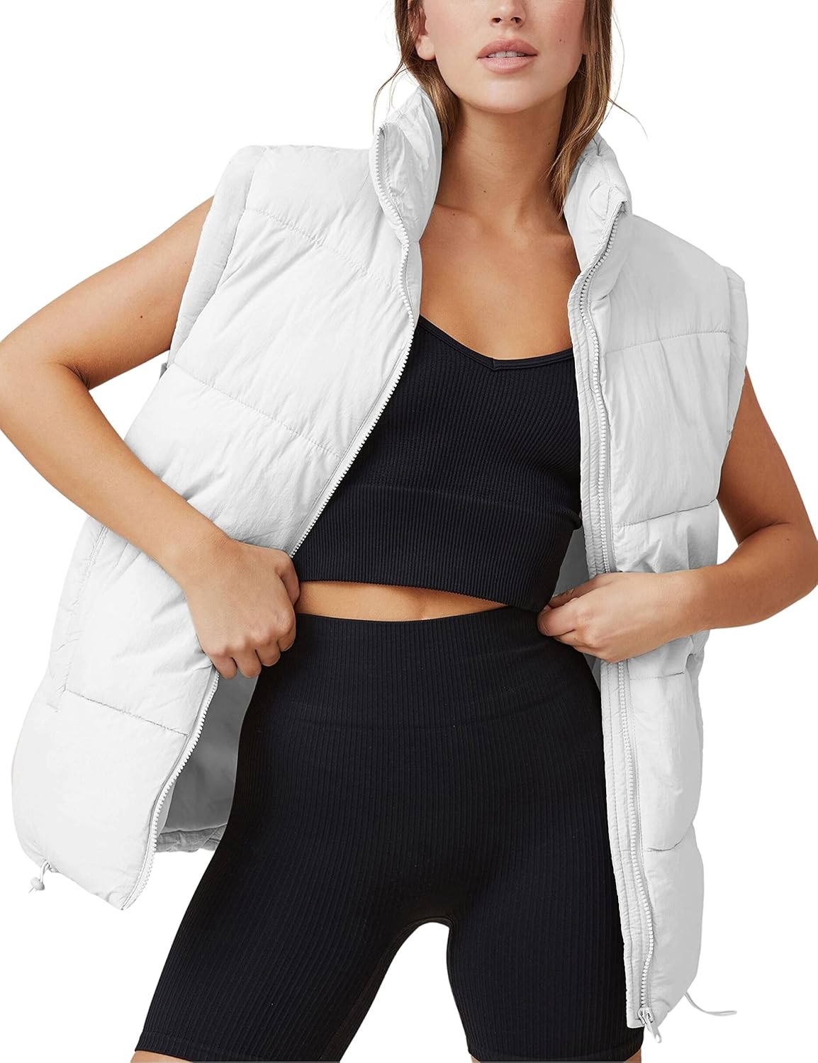 Athlisan Womens Zip Up Puffer Vest Stand Collar Sleeveless Padded Jacket Coat