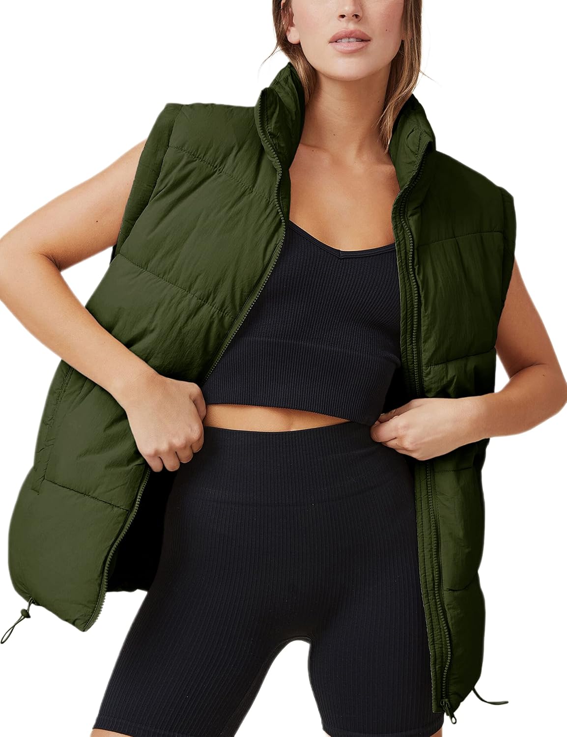 Athlisan Womens Zip Up Puffer Vest Stand Collar Sleeveless Padded Jacket Coat