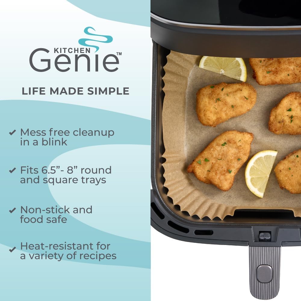 BPA-Free Air Fryer Liners 100PC, 8” Non-Stick Sheets for 5-8QT, Microwave & Toaster Oven, Bleach-Free