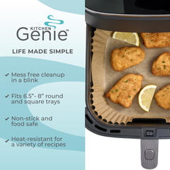 BPA-Free Air Fryer Liners 100PC, 8” Non-Stick Sheets for 5-8QT, Microwave & Toaster Oven, Bleach-Free