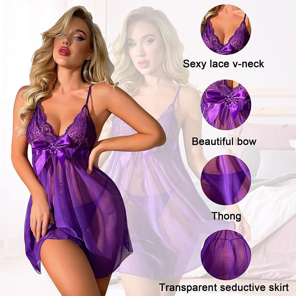 Babydoll Lingerie Sexy Sleepwear for Women Sleep Dress Lace Thongs
