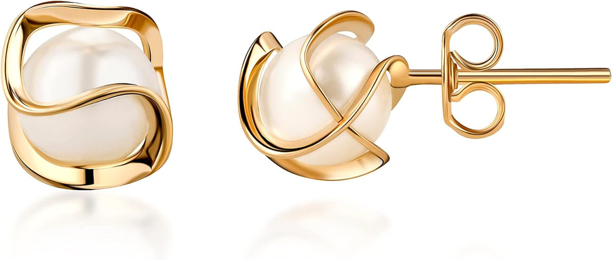 Pendientes de perla enjaulada chapados en oro de 18 quilates de Barzel, 4 mm, fabricados en Brasil 
