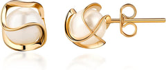Pendientes de perla enjaulada chapados en oro de 18 quilates de Barzel, 4 mm, fabricados en Brasil 