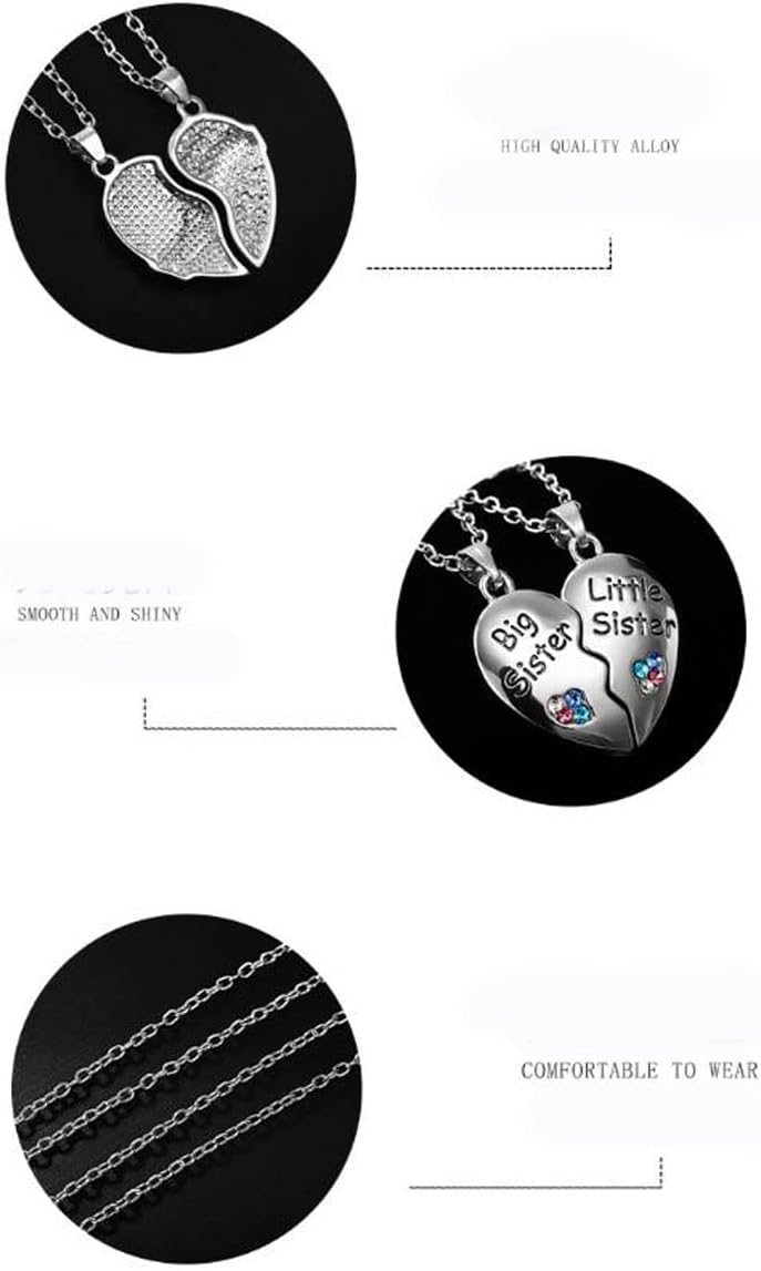 Sisters Gifts: Matching Heart Necklaces for Big & Little Sisters - Best Friends Necklace for 2 Women