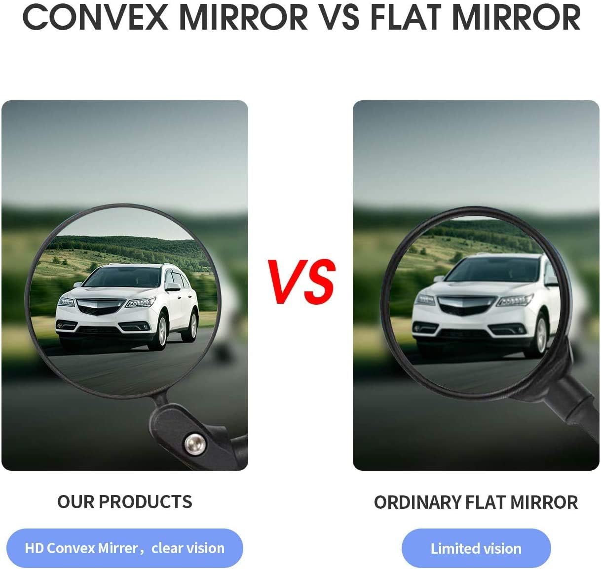 2pcs Bicycle Cycling Rear View Mirrors, HD Safety Rearview Mirror, Convex Mirror with Adjustable Handlebar Installation