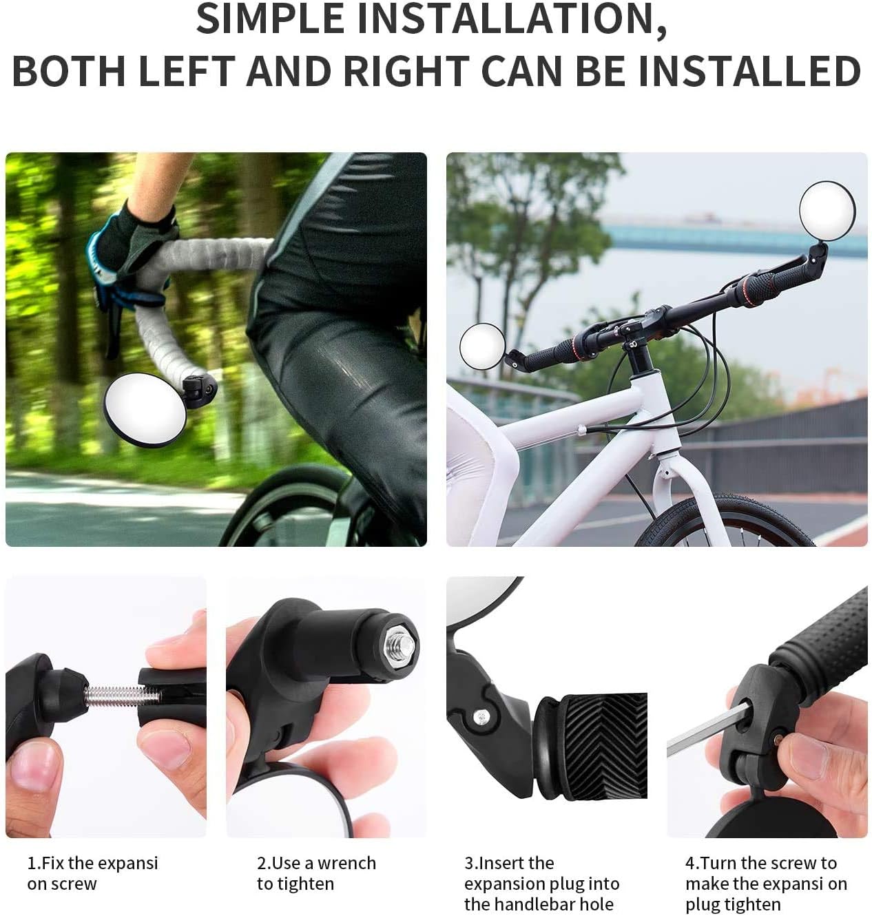2pcs Bicycle Cycling Rear View Mirrors, HD Safety Rearview Mirror, Convex Mirror with Adjustable Handlebar Installation