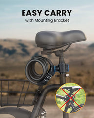 Bike Lock Cable with Combination,High Security 5-Digit Resettable Combination Bicycle Lock Anti-Theft, with Mounting Bracket for Bikes and Scooters