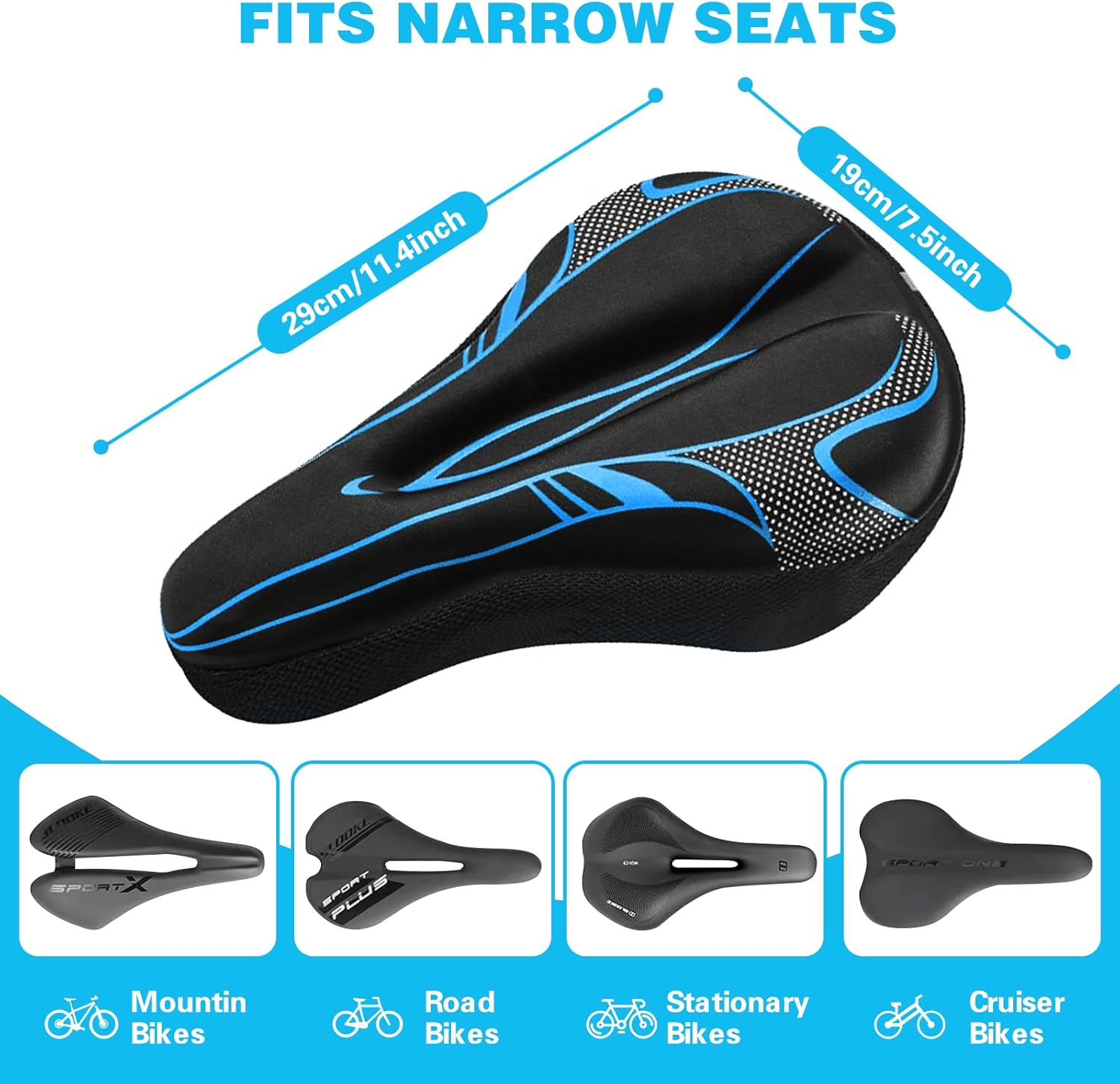 Padded Gel Bike Seat Cover, Compatible with Peloton, Adjustable for Men & Womens