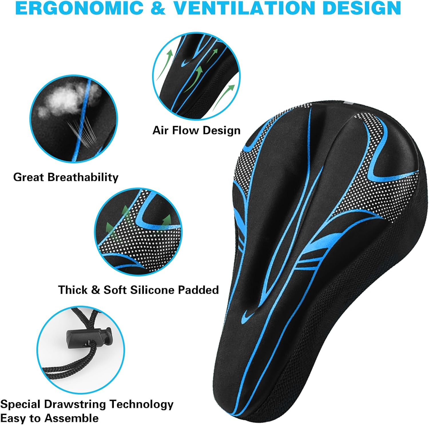 Padded Gel Bike Seat Cover, Compatible with Peloton, Adjustable for Men & Womens