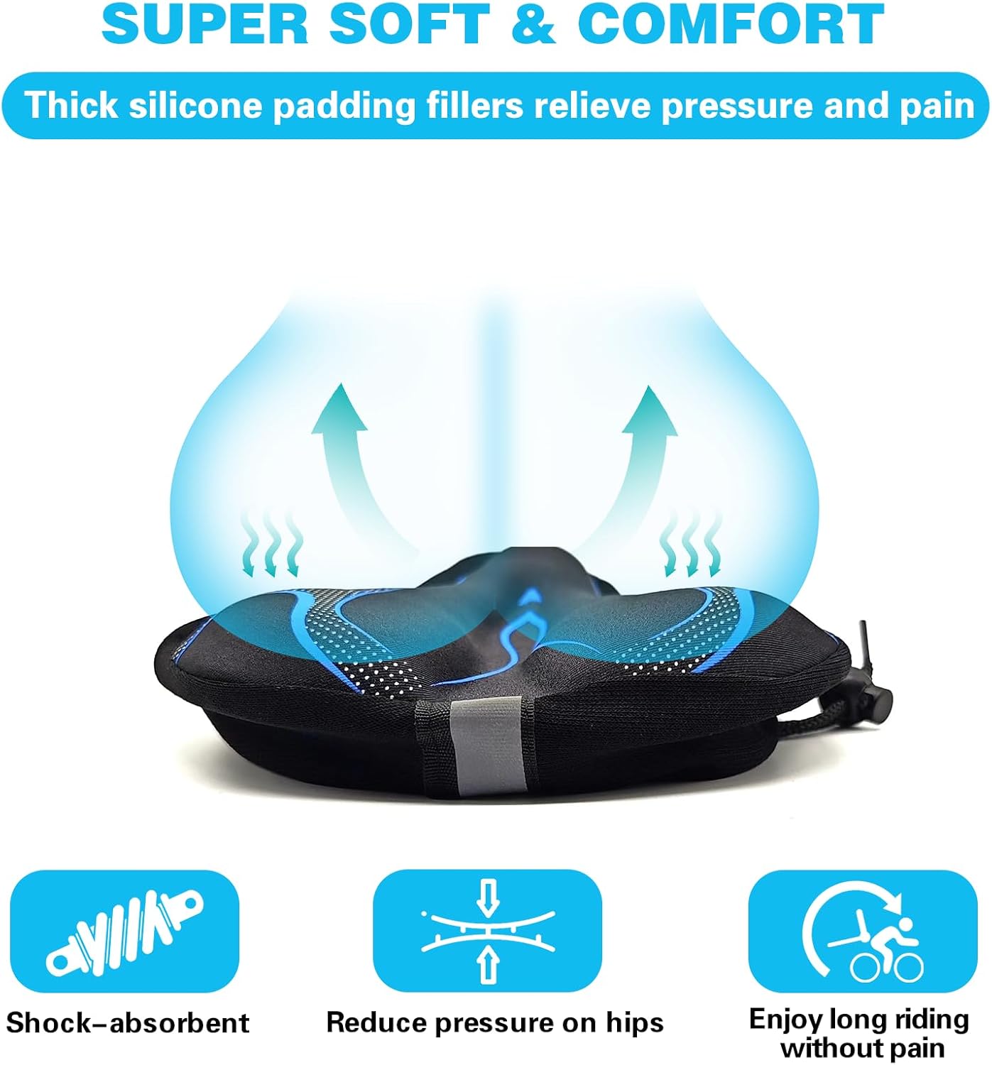 Padded Gel Bike Seat Cover, Compatible with Peloton, Adjustable for Men & Womens