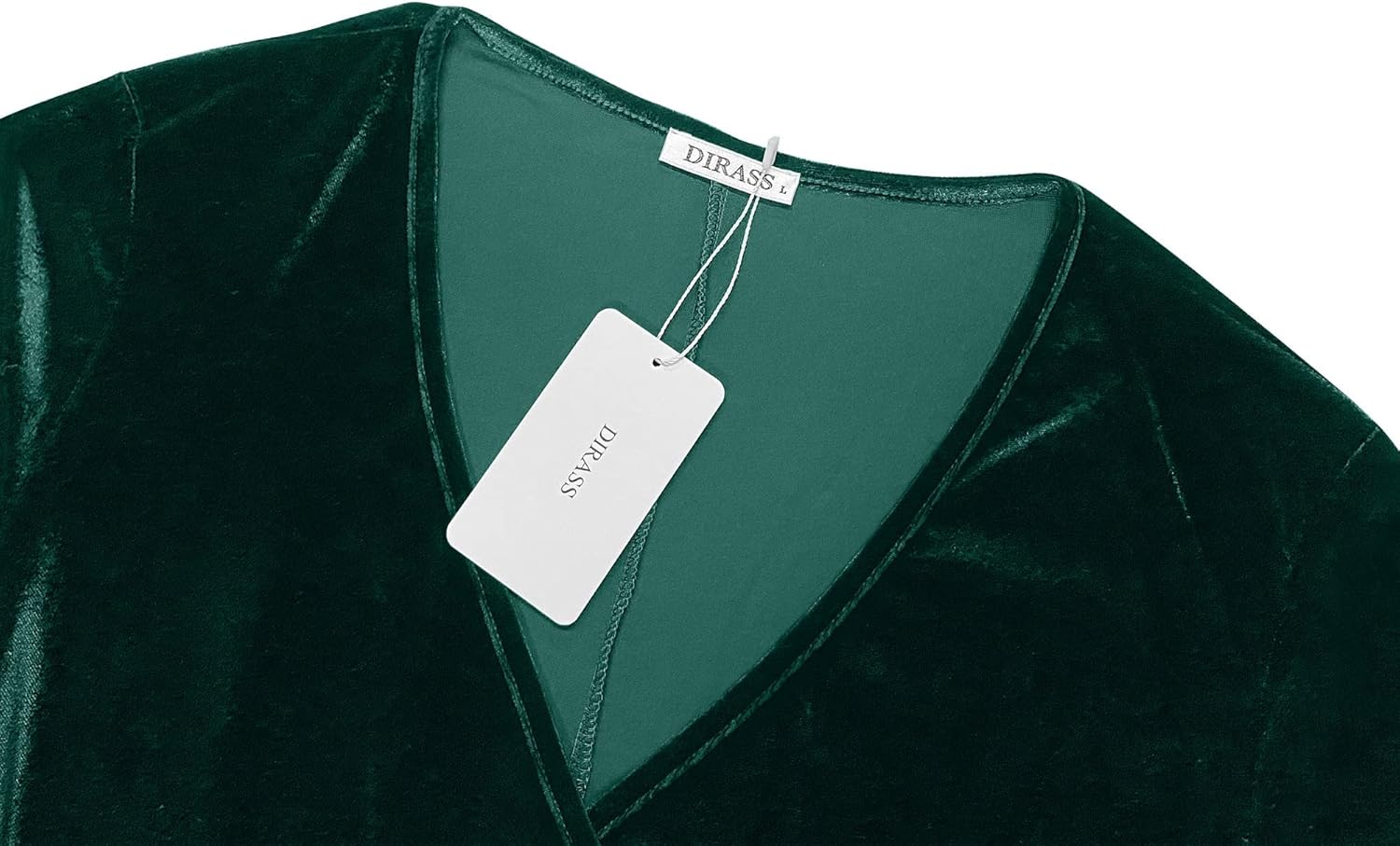 DIRASS Vestido largo elegante de terciopelo con escote en V, fruncido y manga larga para cóctel y fiesta para mujer 