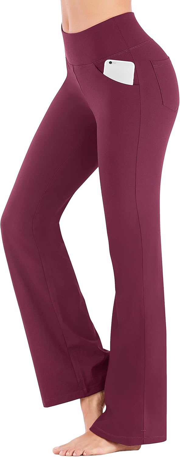 Bootcut Yoga Pants with Pockets for Women Wide Leg Pants High Waist Workout Pants Tummy Control Work Pants 4 Pockets