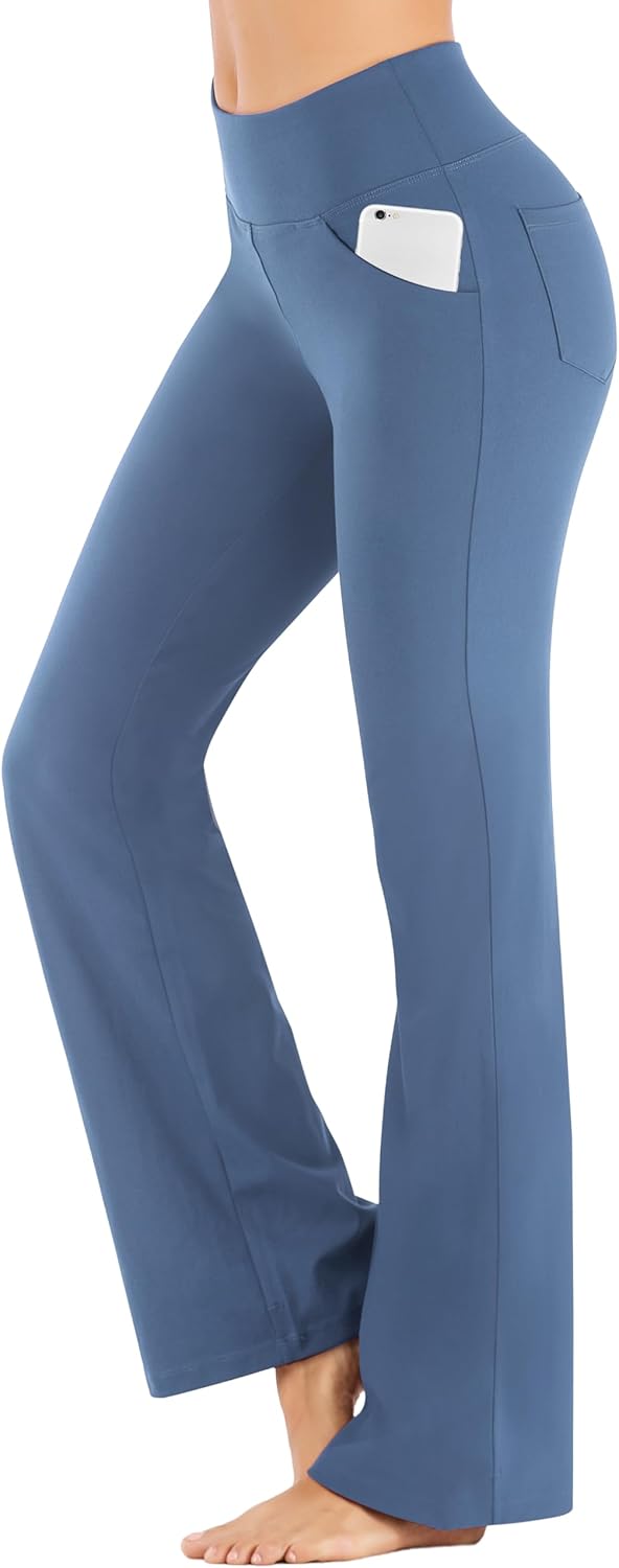 Bootcut Yoga Pants with Pockets for Women Wide Leg Pants High Waist Workout Pants Tummy Control Work Pants 4 Pockets