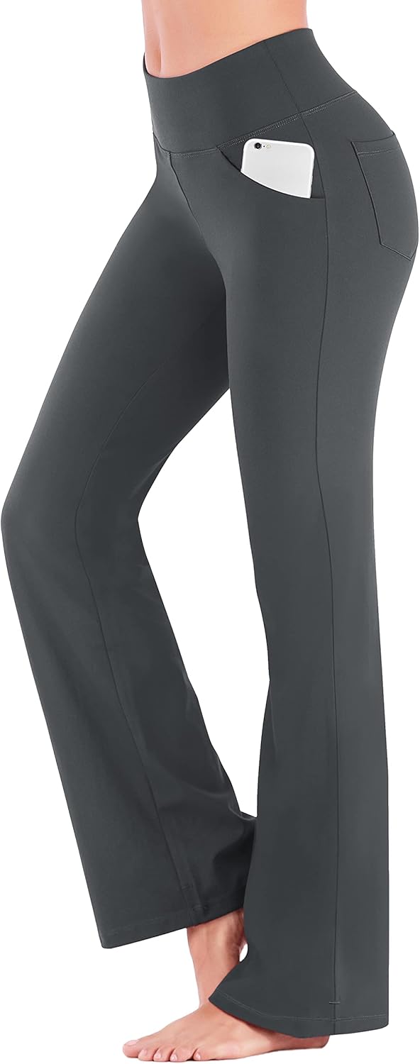 Bootcut Yoga Pants with Pockets for Women Wide Leg Pants High Waist Workout Pants Tummy Control Work Pants 4 Pockets