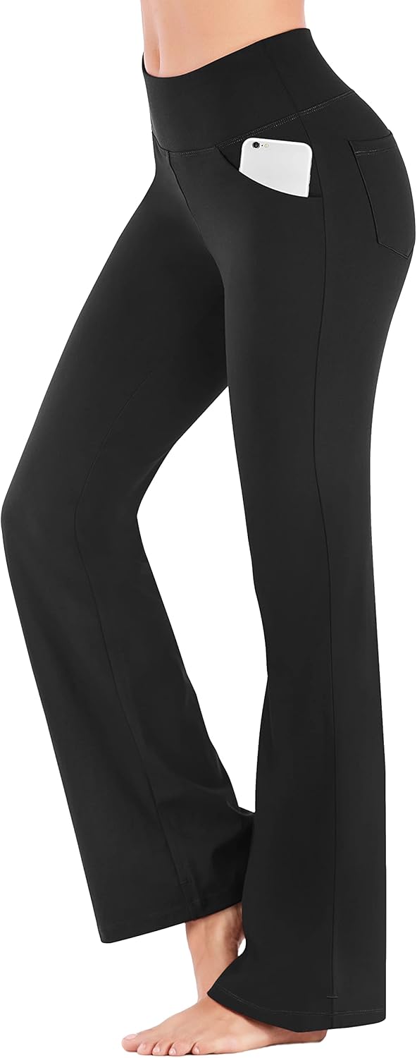 Bootcut Yoga Pants with Pockets for Women Wide Leg Pants High Waist Workout Pants Tummy Control Work Pants 4 Pockets