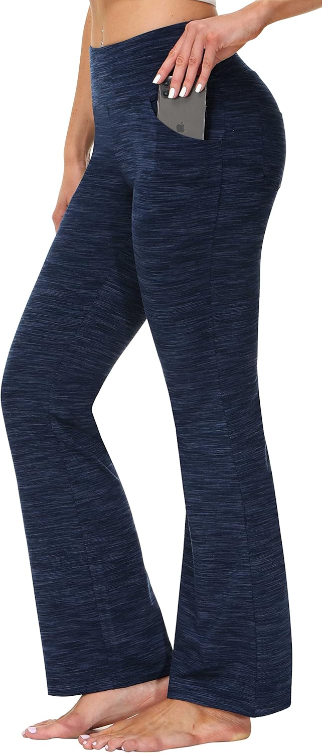 Bootcut Yoga Pants with Pockets for Women Wide Leg Pants High Waist Workout Pants Tummy Control Work Pants 4 Pockets