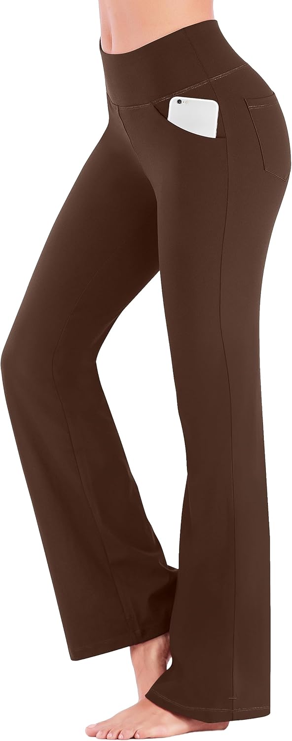 Bootcut Yoga Pants with Pockets for Women Wide Leg Pants High Waist Workout Pants Tummy Control Work Pants 4 Pockets