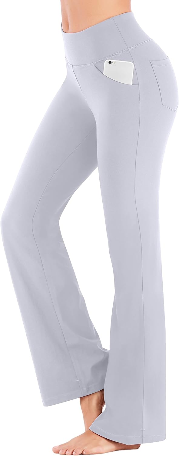 Bootcut Yoga Pants with Pockets for Women Wide Leg Pants High Waist Workout Pants Tummy Control Work Pants 4 Pockets
