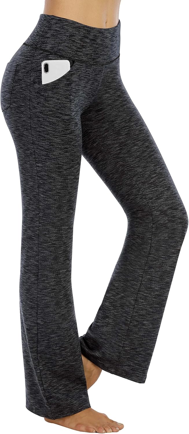 Bootcut Yoga Pants with Pockets for Women Wide Leg Pants High Waist Workout Pants Tummy Control Work Pants 4 Pockets