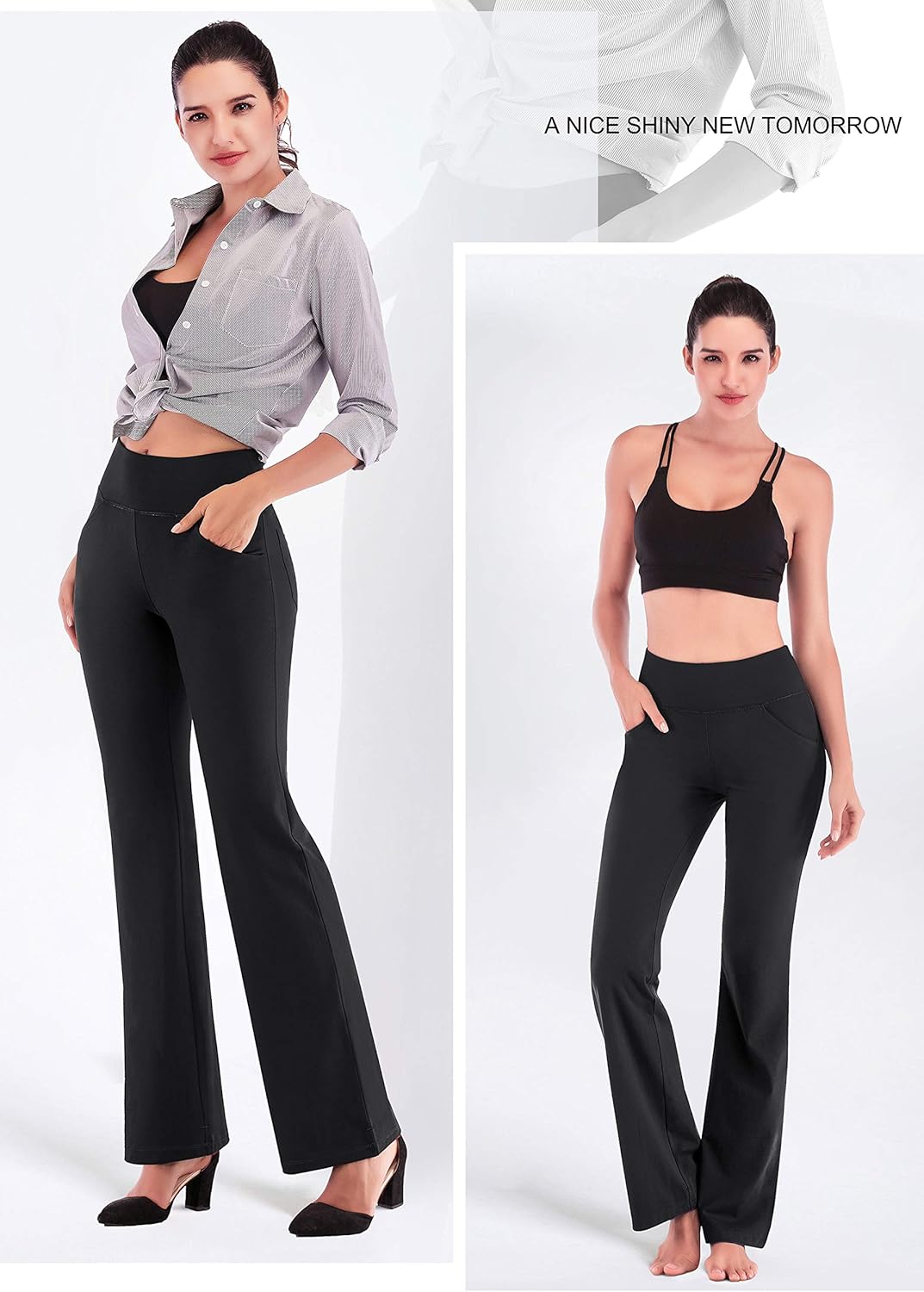 Bootcut Yoga Pants with Pockets for Women Wide Leg Pants High Waist Workout Pants Tummy Control Work Pants 4 Pockets