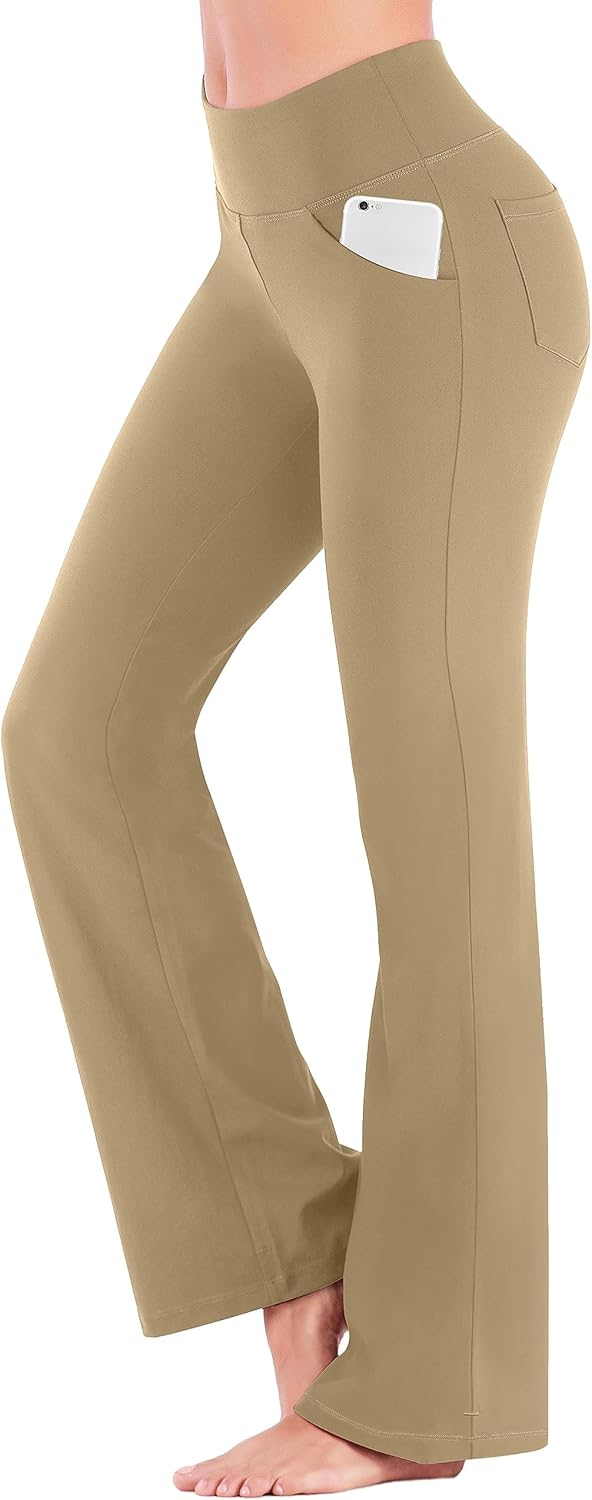 Bootcut Yoga Pants with Pockets for Women Wide Leg Pants High Waist Workout Pants Tummy Control Work Pants 4 Pockets