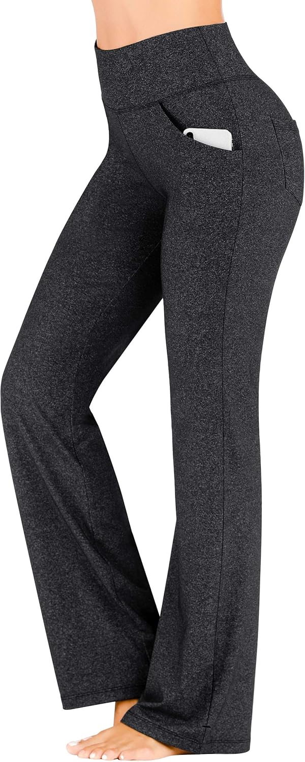 Bootcut Yoga Pants with Pockets for Women Wide Leg Pants High Waist Workout Pants Tummy Control Work Pants 4 Pockets