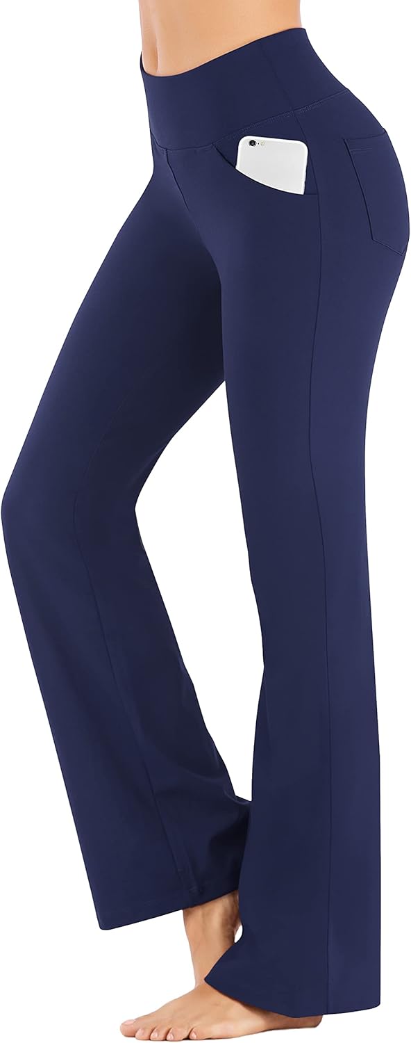 Bootcut Yoga Pants with Pockets for Women Wide Leg Pants High Waist Workout Pants Tummy Control Work Pants 4 Pockets