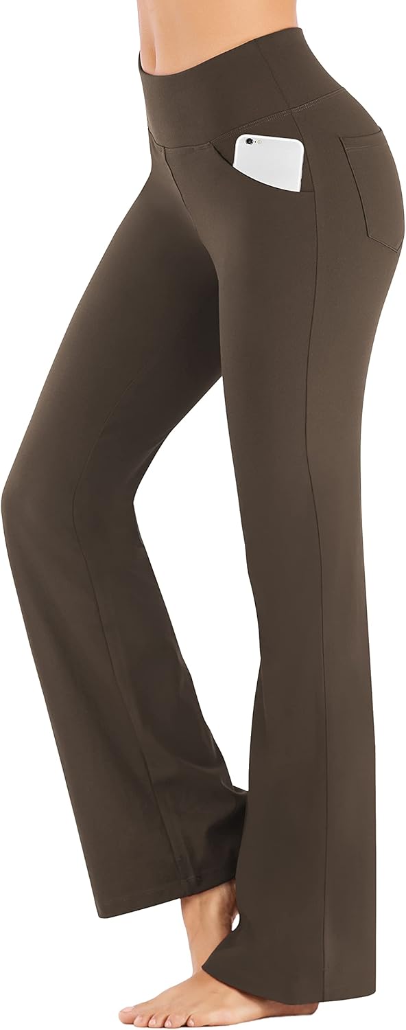 Bootcut Yoga Pants with Pockets for Women Wide Leg Pants High Waist Workout Pants Tummy Control Work Pants 4 Pockets