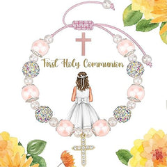 Elegant Diamond-Encrusted Cross Charm Bracelet with Pink Pearls – Handwoven Crystal Bead Chain for Ladies Luxurious Fashion Jewelry