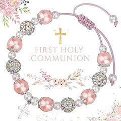 Elegant Diamond-Encrusted Cross Charm Bracelet with Pink Pearls – Handwoven Crystal Bead Chain for Ladies Luxurious Fashion Jewelry