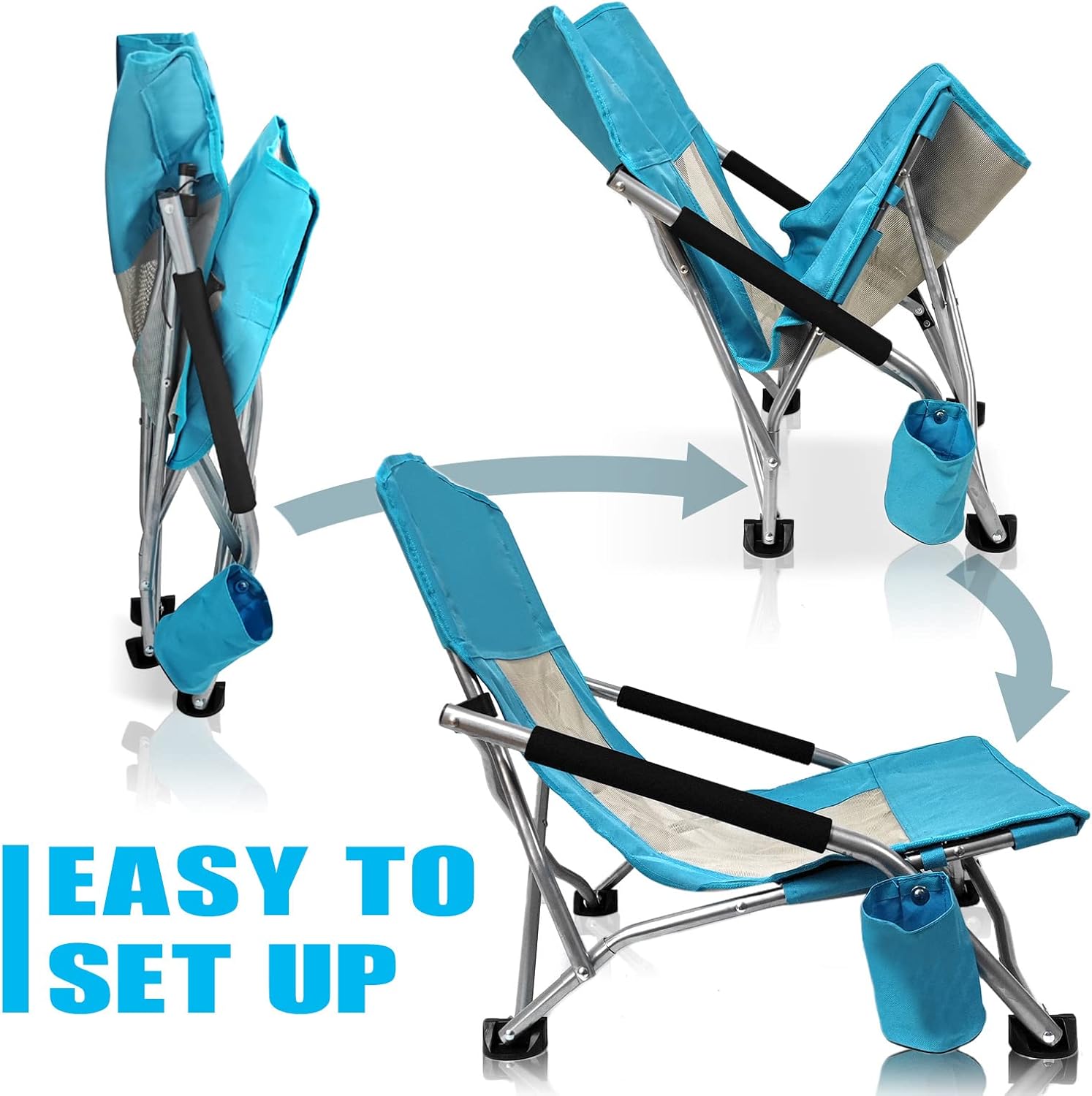 Camp Folding Beach Chair for Adults 2 Pack Chairs with Cup Holder Pocket Headrest Carry Bag