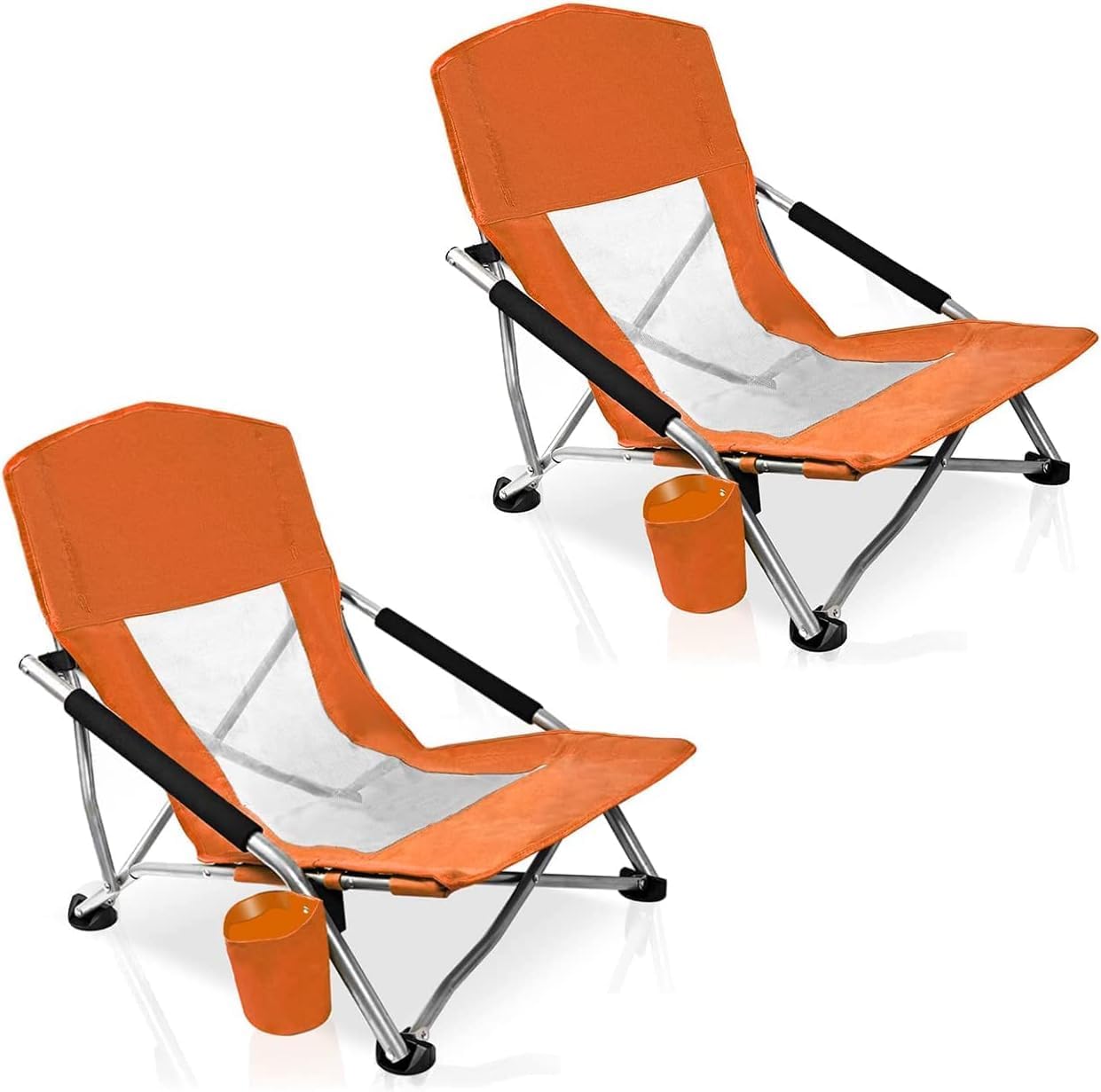Camp Folding Beach Chair for Adults 2 Pack Chairs with Cup Holder Pocket Headrest Carry Bag