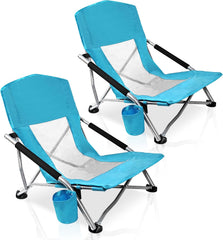 Camp Folding Beach Chair for Adults 2 Pack Chairs with Cup Holder Pocket Headrest Carry Bag