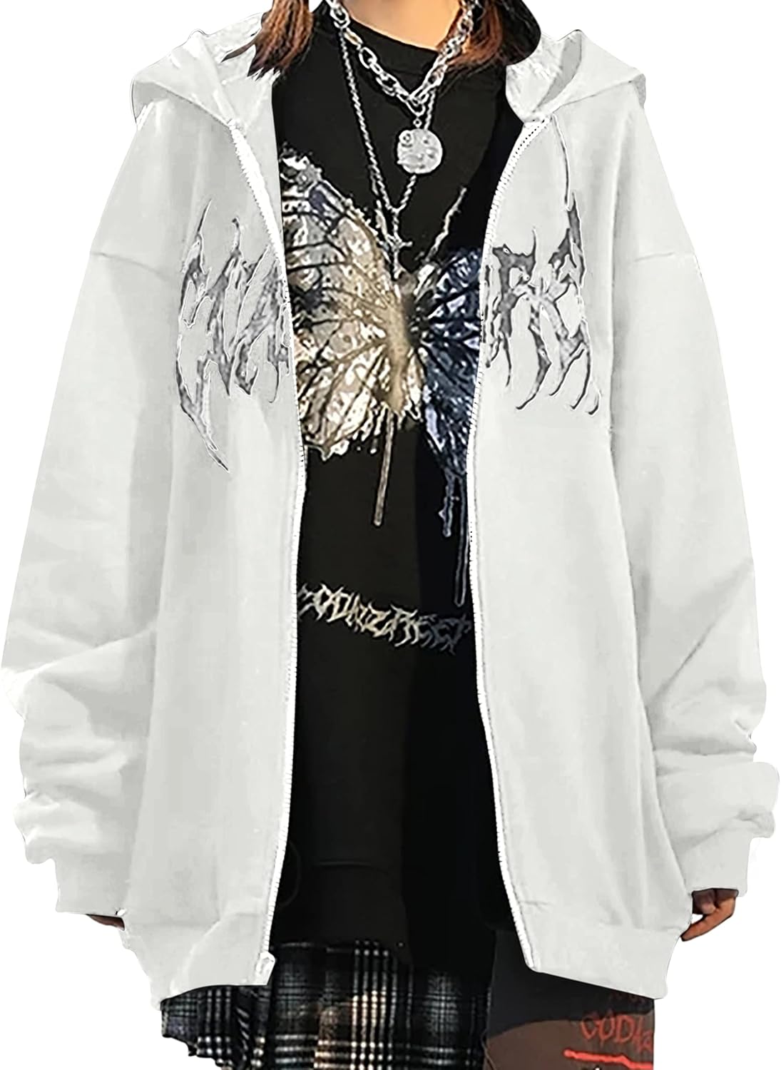 MISSACTIVER Women’s Casual Graphic Printed Hoodies Oversized Zip Up 90S E-Girl Streetwear Grunge Jacket